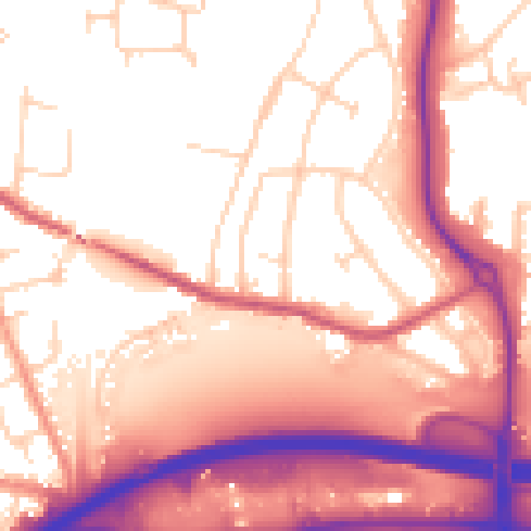 Daytime road noise heatmap for GU1 1PT