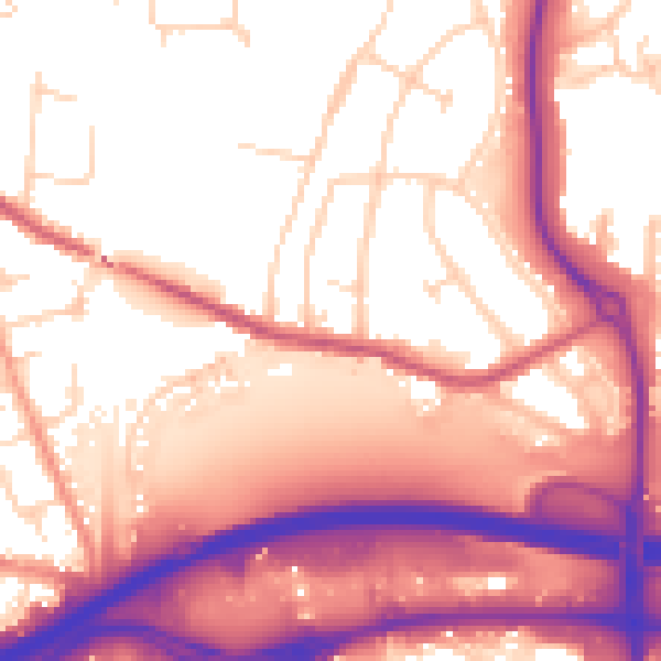 Daytime road noise heatmap for GU1 1PU