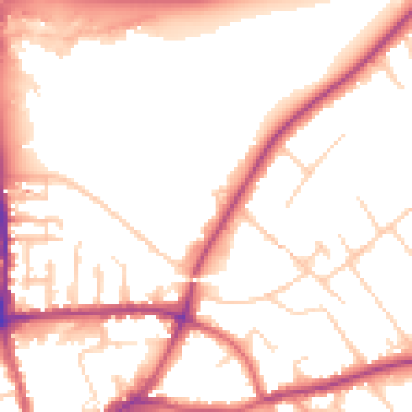Daytime road noise heatmap for GU1 1SL