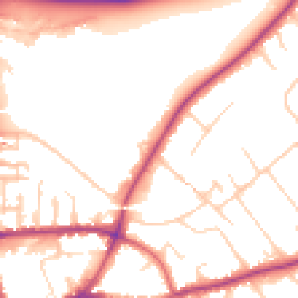 Daytime road noise heatmap for GU1 1SN