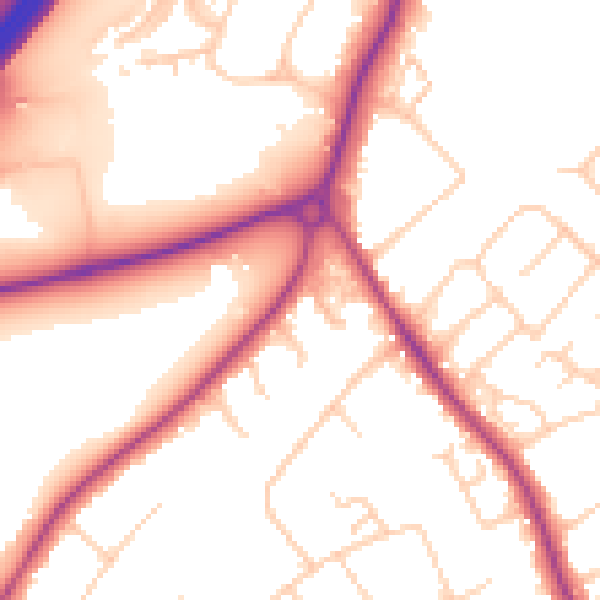 Daytime road noise heatmap for GU1 1TZ