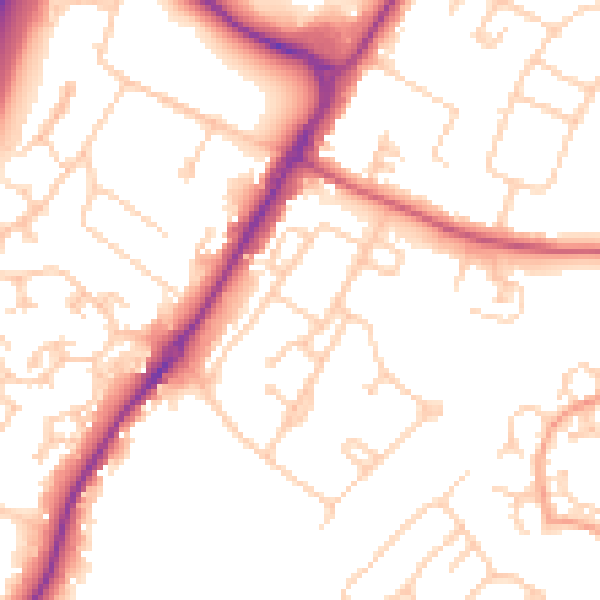 Daytime road noise heatmap for GU1 1YQ