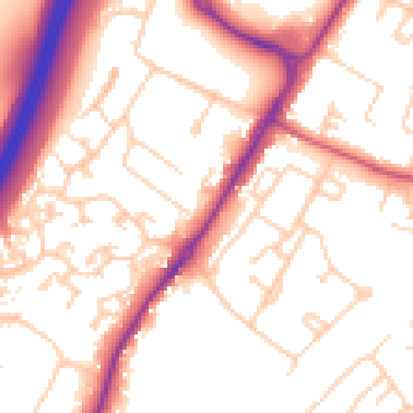 Daytime road noise heatmap for GU1 1YZ