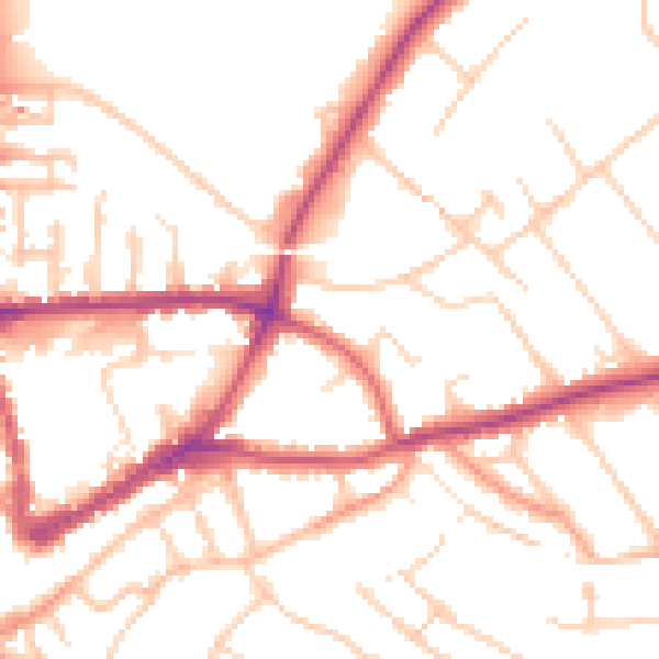 Daytime road noise heatmap for GU1 2AN