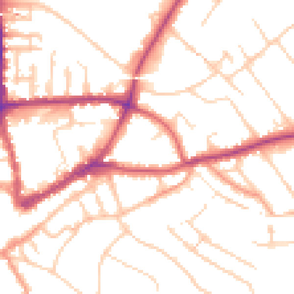 Daytime road noise heatmap for GU1 2AS