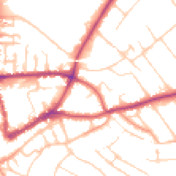 Daytime road noise heatmap for GU1 2AW
