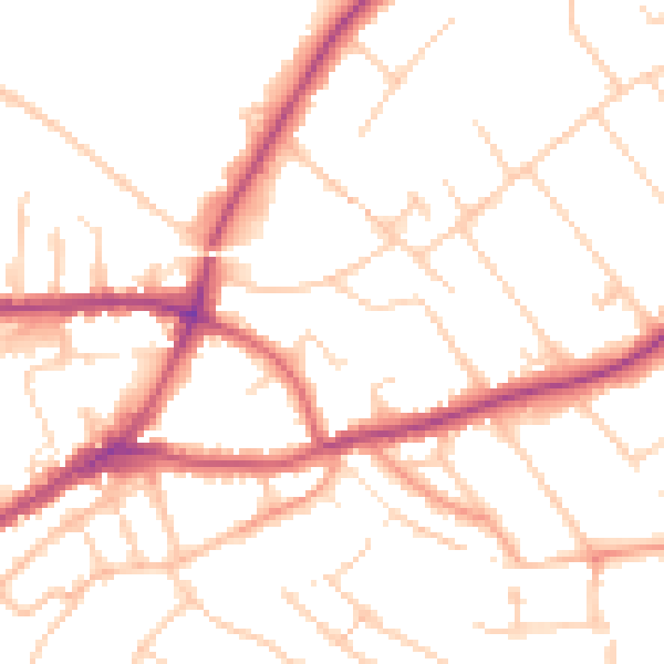 Daytime road noise heatmap for GU1 2AX