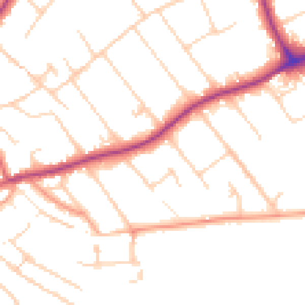 Daytime road noise heatmap for GU1 2BX