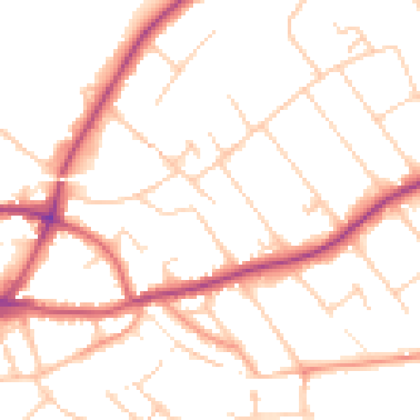 Daytime road noise heatmap for GU1 2DZ