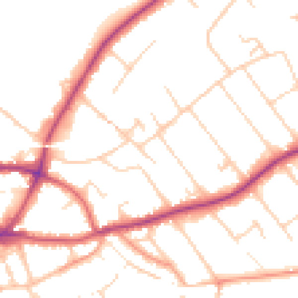 Daytime road noise heatmap for GU1 2EH