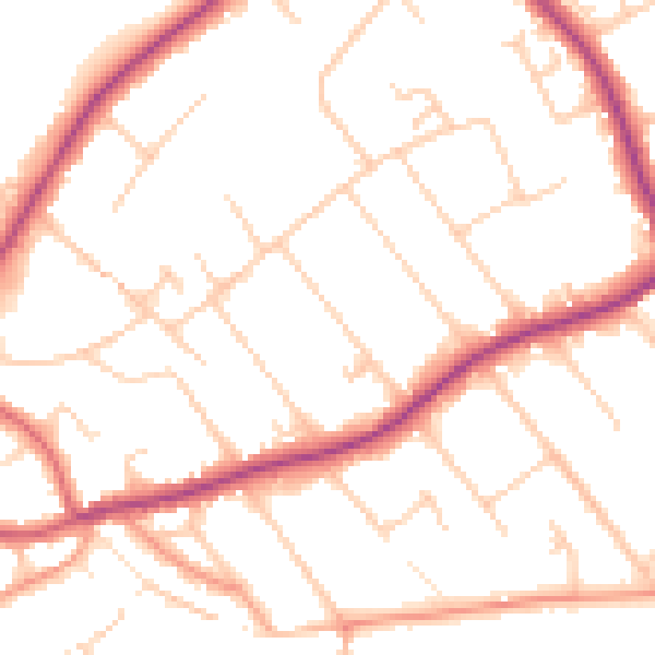 Daytime road noise heatmap for GU1 2ER