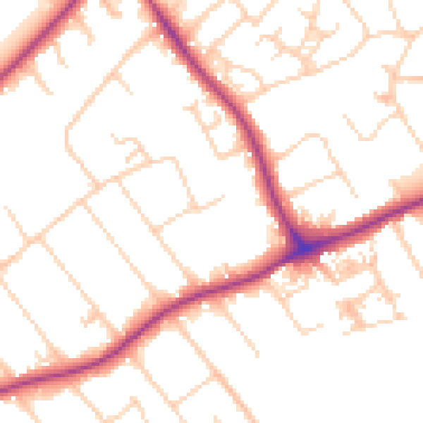 Daytime road noise heatmap for GU1 2JN