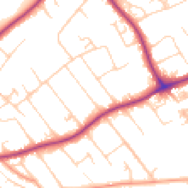 Daytime road noise heatmap for GU1 2JQ