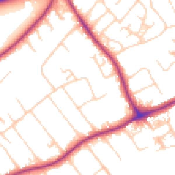 Daytime road noise heatmap for GU1 2JS