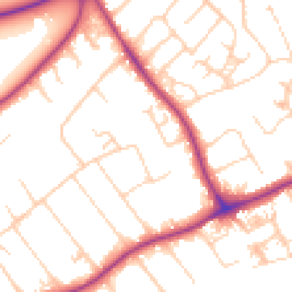 Daytime road noise heatmap for GU1 2JW