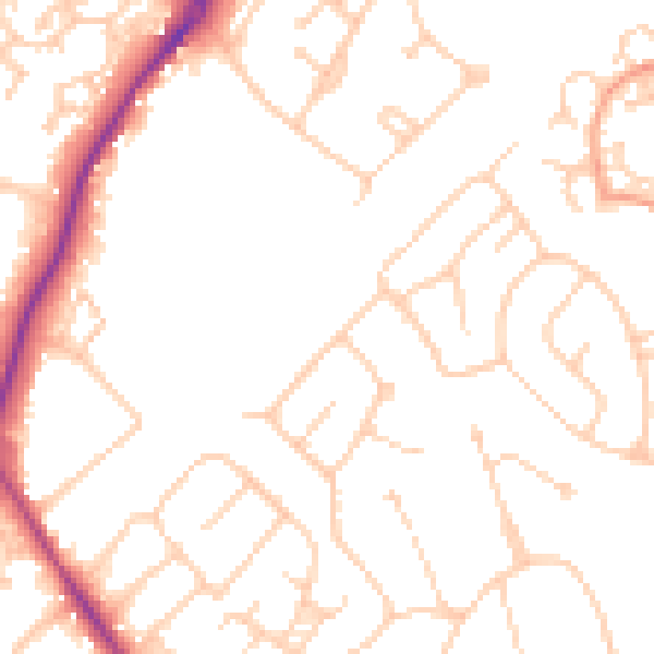 Daytime road noise heatmap for GU1 2LL