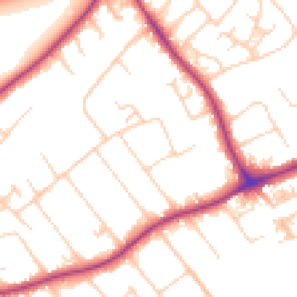 Daytime road noise heatmap for GU1 2LP