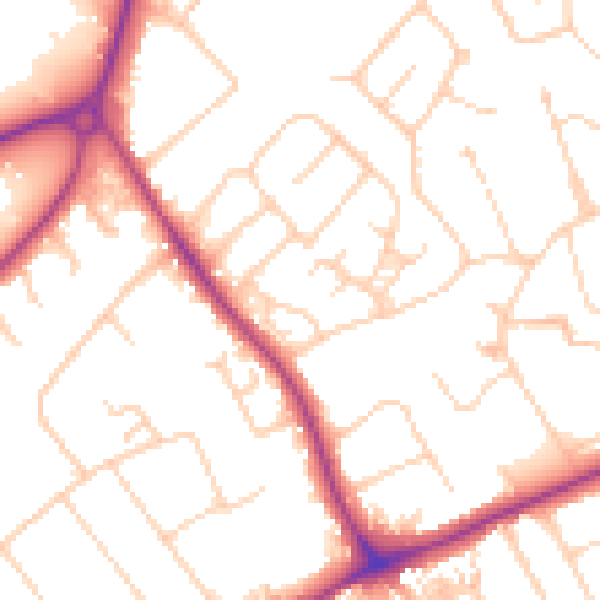 Daytime road noise heatmap for GU1 2PD