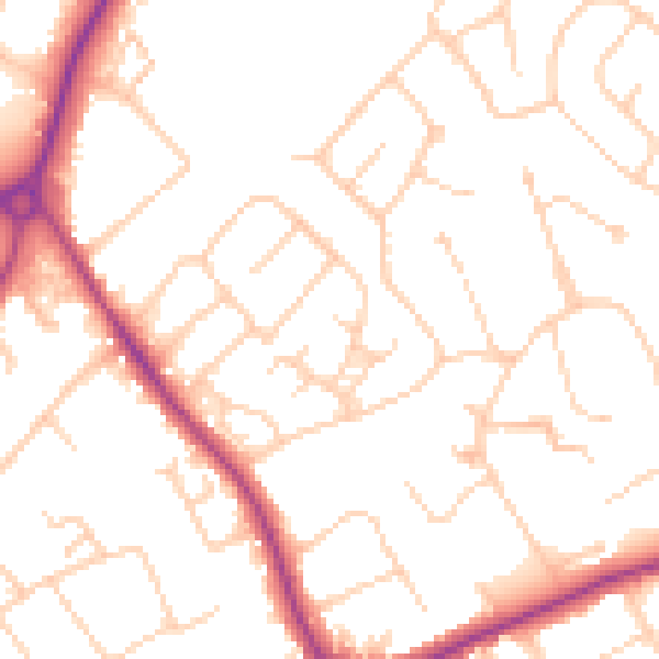 Daytime road noise heatmap for GU1 2PQ