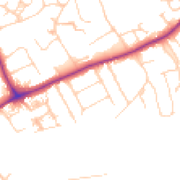 Daytime road noise heatmap for GU1 2QJ