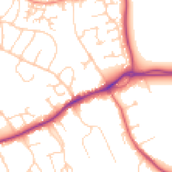 Daytime road noise heatmap for GU1 2RD