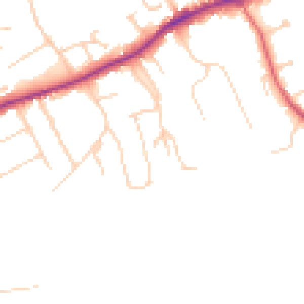 Daytime road noise heatmap for GU1 2SA