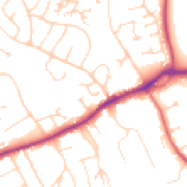 Daytime road noise heatmap for GU1 2SB