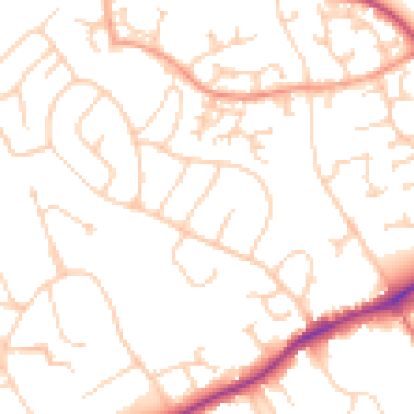 Daytime road noise heatmap for GU1 2SN