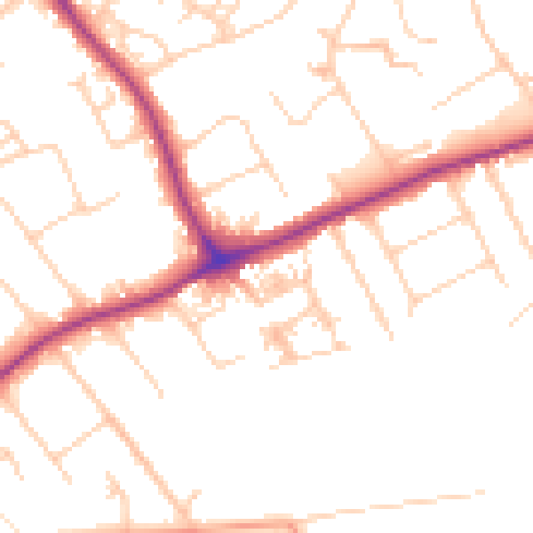 Daytime road noise heatmap for GU1 2SP