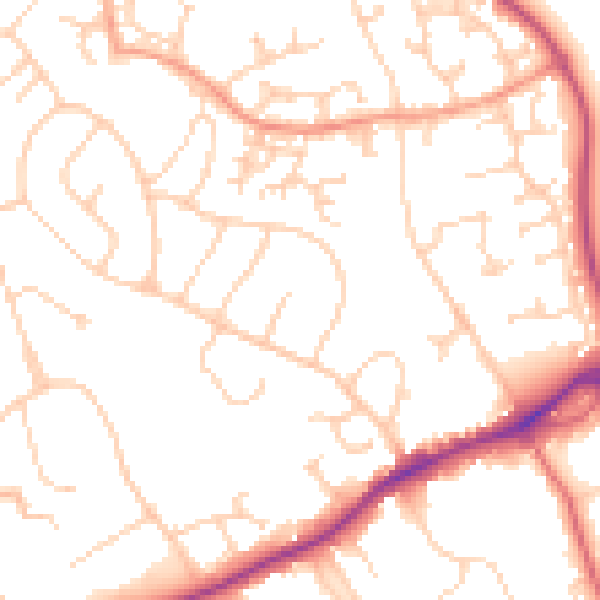 Daytime road noise heatmap for GU1 2SW