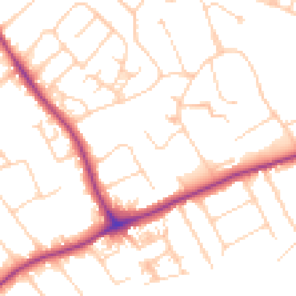 Daytime road noise heatmap for GU1 2SY