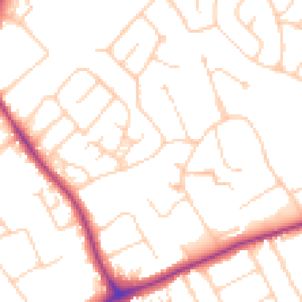 Daytime road noise heatmap for GU1 2TD