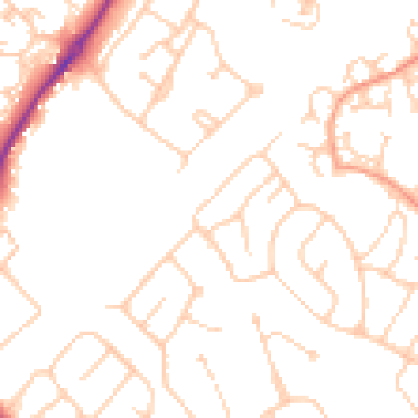 Daytime road noise heatmap for GU1 2TY