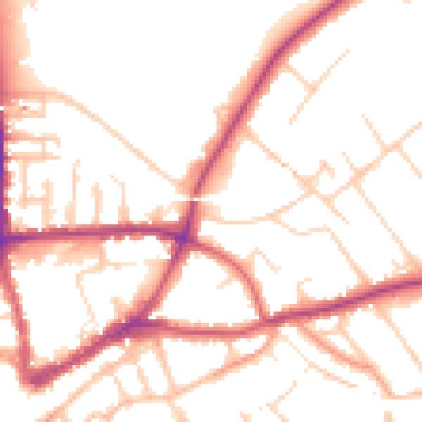 Daytime road noise heatmap for GU1 2WP