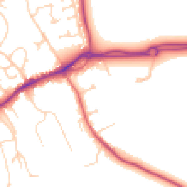Daytime road noise heatmap for GU1 2XP