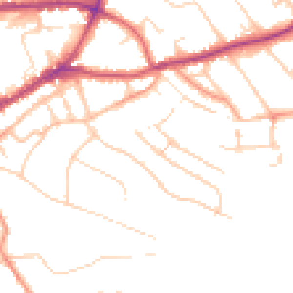 Daytime road noise heatmap for GU1 3QQ