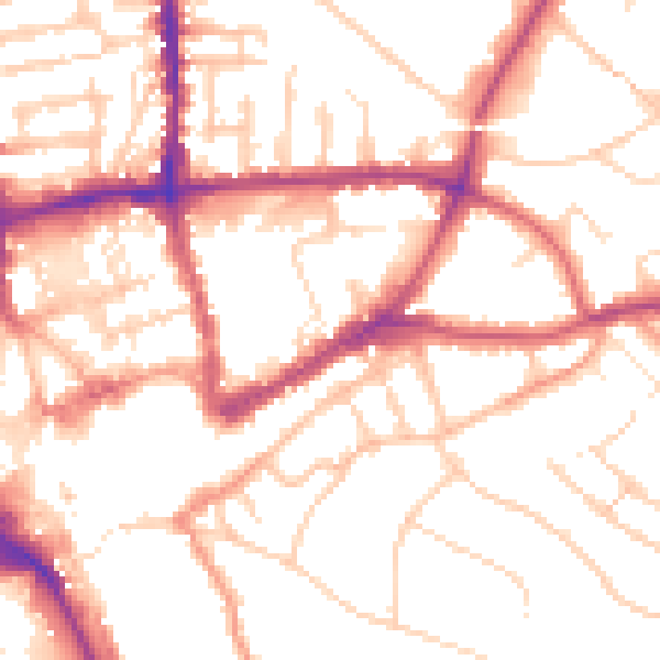 Daytime road noise heatmap for GU1 4AY