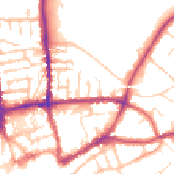 Daytime road noise heatmap for GU1 4DL
