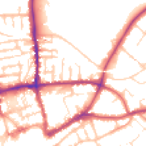 Daytime road noise heatmap for GU1 4DY