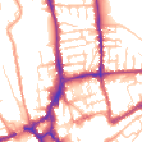 Daytime road noise heatmap for GU1 4NG