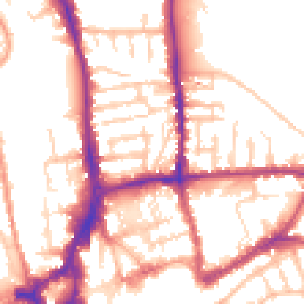 Daytime road noise heatmap for GU1 4NL