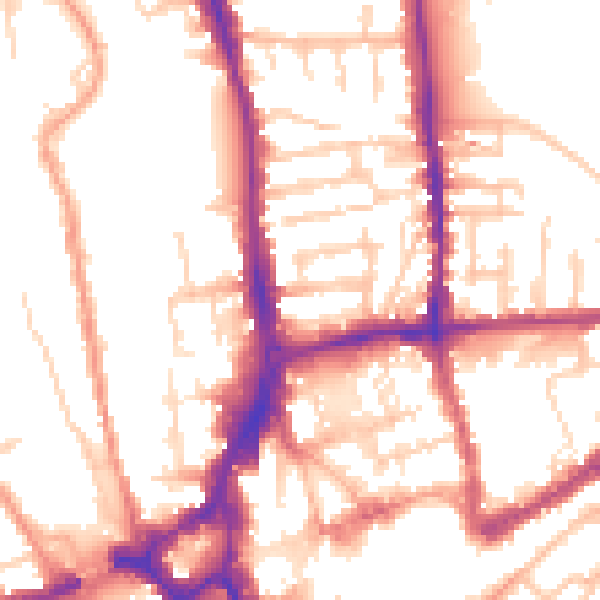 Daytime road noise heatmap for GU1 4NN
