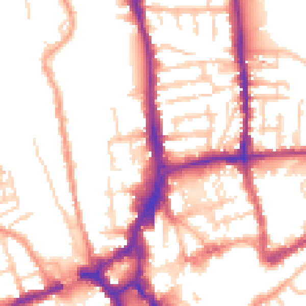 Daytime road noise heatmap for GU1 4PR