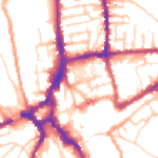 Daytime road noise heatmap for GU1 4PW