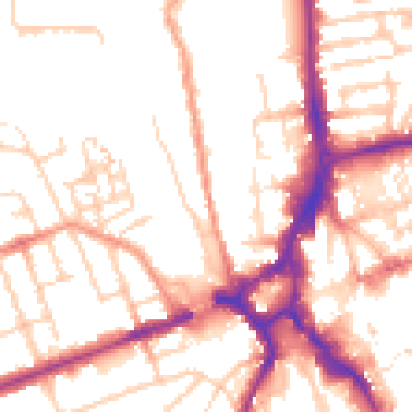Daytime road noise heatmap for GU1 4UR