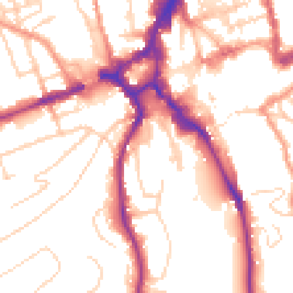 Daytime road noise heatmap for GU2 4AN