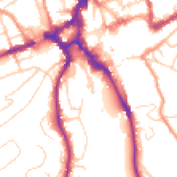 Daytime road noise heatmap for GU2 4BE
