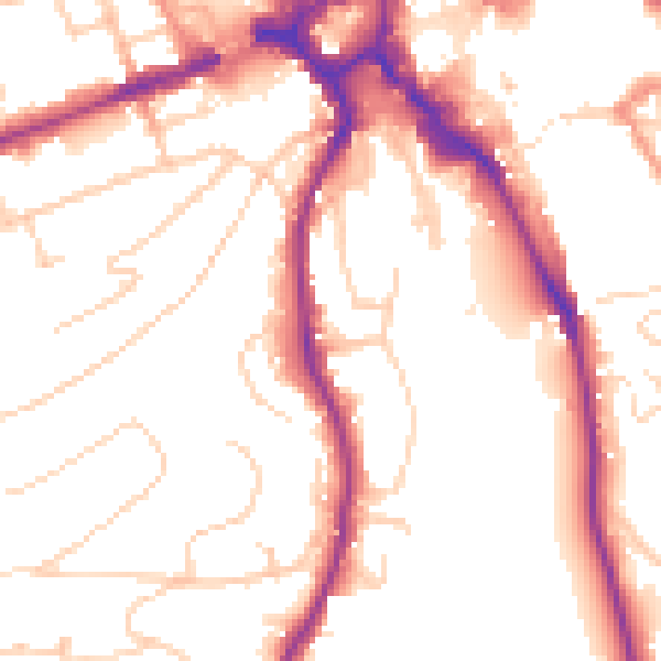 Daytime road noise heatmap for GU2 4DB