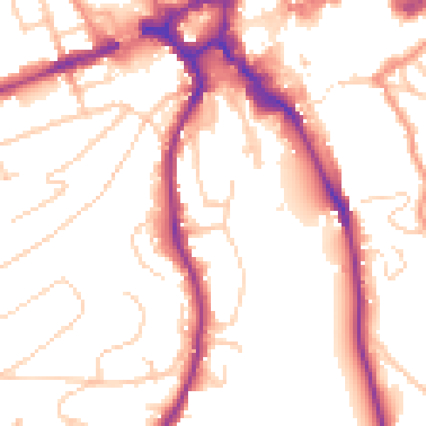 Daytime road noise heatmap for GU2 4DD