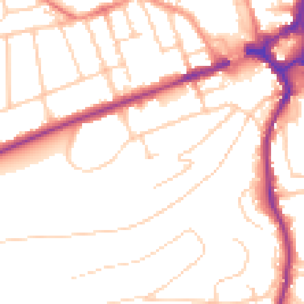 Daytime road noise heatmap for GU2 4LL